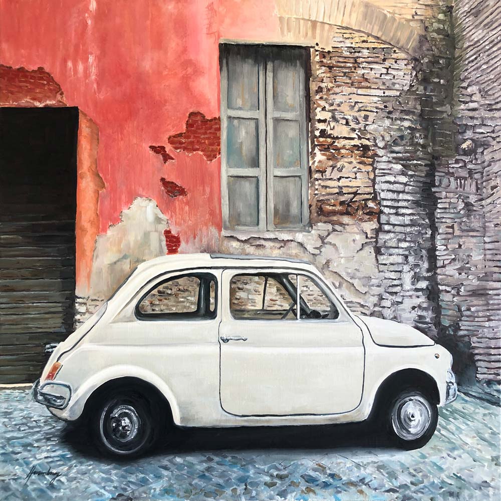 Tableau à l'huile Fiat 500 vintage